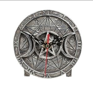 DISCONTINUED!!! Alchemy Gothic Wiccan Moon Pentagram Table Clock NWT